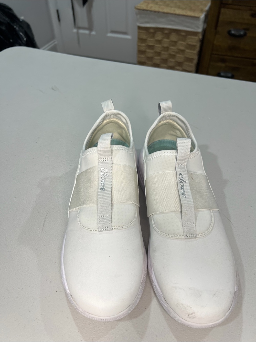 Clove White Elastic Slip-On Sneakers